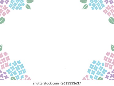 Frame surrounded by colorful hand-drawn hydrangeas