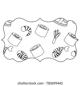 frame with sushi pattern background