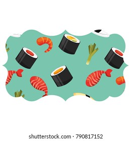 frame with sushi pattern background