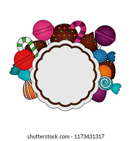frame with sweet candies isolated icon