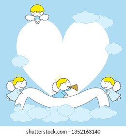 Frame with sweet little angels in blue color.