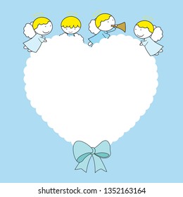 Frame with sweet little angels in blue color.