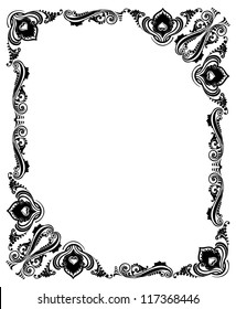 Frame with swirling decorative ornament. Black and white