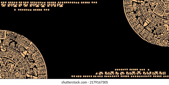 Frame of symbols, letters, masks and images of the calendar of the ancient Mayan and Toltec civilizations