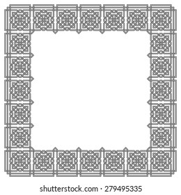 Frame with tangled modern pattern design elements, based on traditional oriental arabic patterns. Vector illustration. Plain colors - easy to recolor.