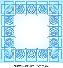 Frame with tangled modern pattern design elements, based on traditional oriental arabic patterns. Vector illustration. Plain colors - easy to recolor.
