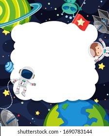Frame template with astronaut flying in the space background illustration