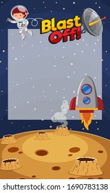 Frame template with astronaut and spaceship in space illustration