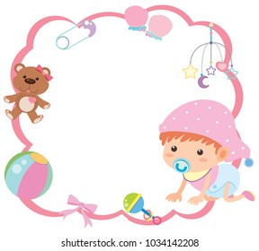 Frame template with baby in pink illustration