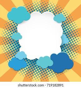Frame template with blue clouds on orange background illustration