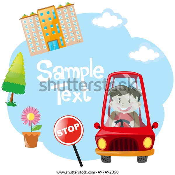 Frame template\
with boy driving car\
illustration