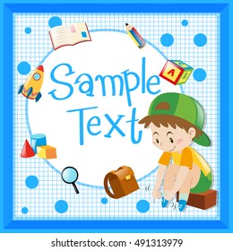Frame template with boy tying shoelaces illustration svg
