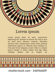 Frame template for cards, invitations, banners. You can place any text here. Invitation card with egyptian national pattern, vector