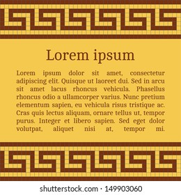 Frame template for cards, invitations, banners. You can place any text here. Invitation card with greek national pattern, vector