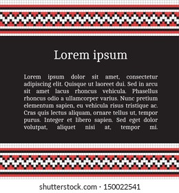 Frame template for cards, invitations, banners. You can place any text here. Invitation card with Ukrainian national pattern, vector