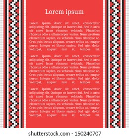 Frame template for cards, invitations, banners. You can place any text here. Invitation card with Ukrainian national pattern, vector
