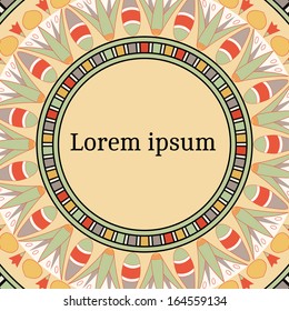 Frame template for cards, invitations, banners. You can place any text here. Invitation card with egyptian national pattern, vector