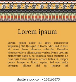 Frame template for cards, invitations, banners. You can place any text here. Invitation card with egyptian national pattern, vector