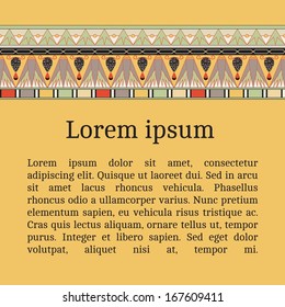 Frame template for cards, invitations, banners. You can place any text here. Invitation card with egyptian national pattern, vector