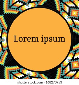 Frame template for cards, invitations, banners. You can place any text here. Invitation card with native american (indian) round pattern, vector.