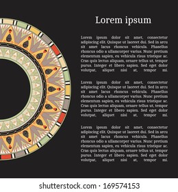 Frame template for cards, invitations, banners. You can place any text here. Invitation card with native american (indian) round pattern, vector.