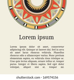 Frame template for cards, invitations, banners. You can place any text here. Invitation card with native american (indian) round pattern, vector.