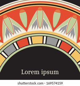 Frame template for cards, invitations, banners. You can place any text here. Invitation card with native american (indian) round pattern, vector.