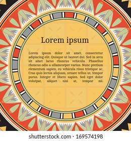 Frame template for cards, invitations, banners. You can place any text here. Invitation card with native american (indian) round pattern, vector.