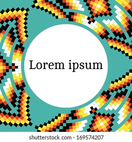 Frame template for cards, invitations, banners. You can place any text here. Invitation card with native american (indian) round pattern, vector.