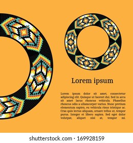 Frame template for cards, invitations, banners. You can place any text here. Invitation card with native american (indian) round pattern, vector.