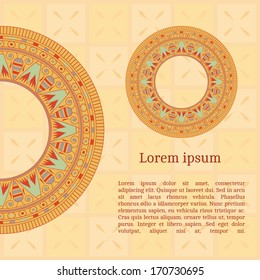Frame template for cards, invitations, banners. You can place any text here. Invitation card with egyptian national pattern, vector, eps10