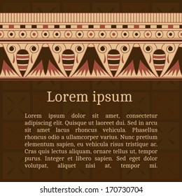 Frame template for cards, invitations, banners. You can place any text here. Invitation card with egyptian national pattern, vector, eps10