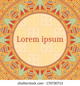 Frame template for cards, invitations, banners. You can place any text here. Invitation card with egyptian national pattern, vector, eps10