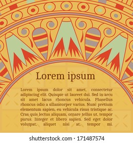 Frame template for cards, invitations, banners. You can place any text here. Invitation card with egyptian national pattern, vector, eps10