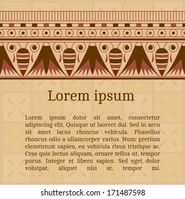 Frame template for cards, invitations, banners. You can place any text here. Invitation card with egyptian national pattern, vector, eps10