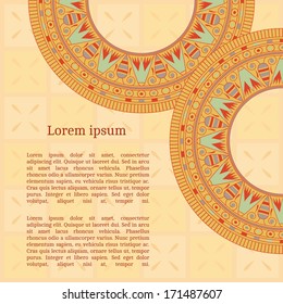 Frame template for cards, invitations, banners. You can place any text here. Invitation card with egyptian national pattern, vector, eps10