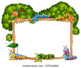 Frame template with caterpillar and tree illustration