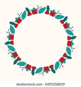 Frame template for christmas season celebration, christmas wreath concept.