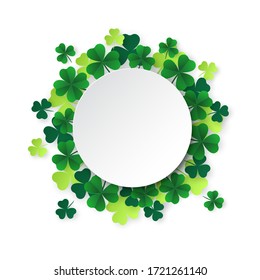 Frame template with clover leaves. Design in paper style. Vector illustration