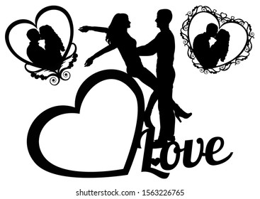 Frame template with a couple in love and hearts.