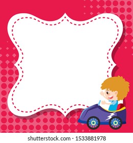 Frame template design with boy in racing car illustration