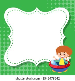 Diseño de plantilla de cuadro con el niño en la ilustración OVNI