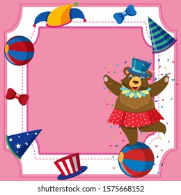 Frame template design with circus bear on ball illustration
