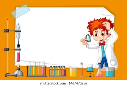 Frame template design with kid in science lab illustration