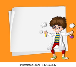Diseño de plantillas de cuadro con niño en la ilustración de laboratorio de ciencia