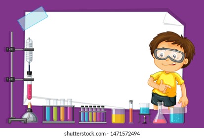 Frame template design with kid in science lab illustration