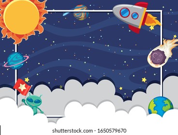 Frame template design with many planets in background illustration