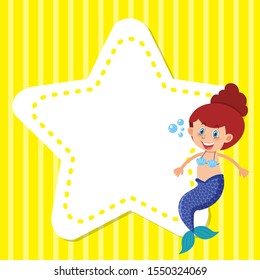 Frame template design with mermaid on yellow background illustration