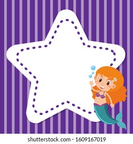 Frame template design with mermaid and star illustration