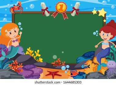 Frame template design with mermaid under the sea illustration